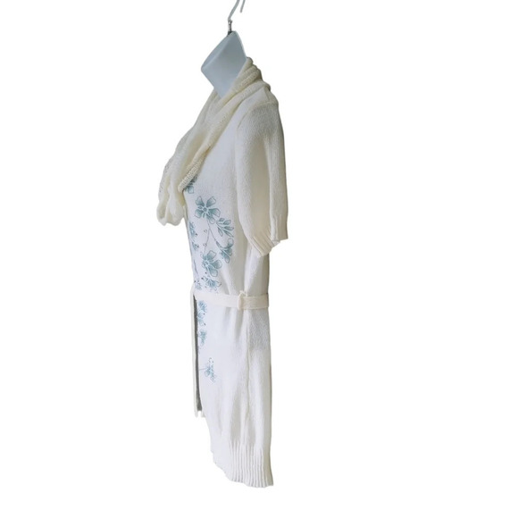 Le Grenier Knit Retro  Sweater Dress With Cowl Neck and Belt Cream/Blue M - Picture 5 of 7